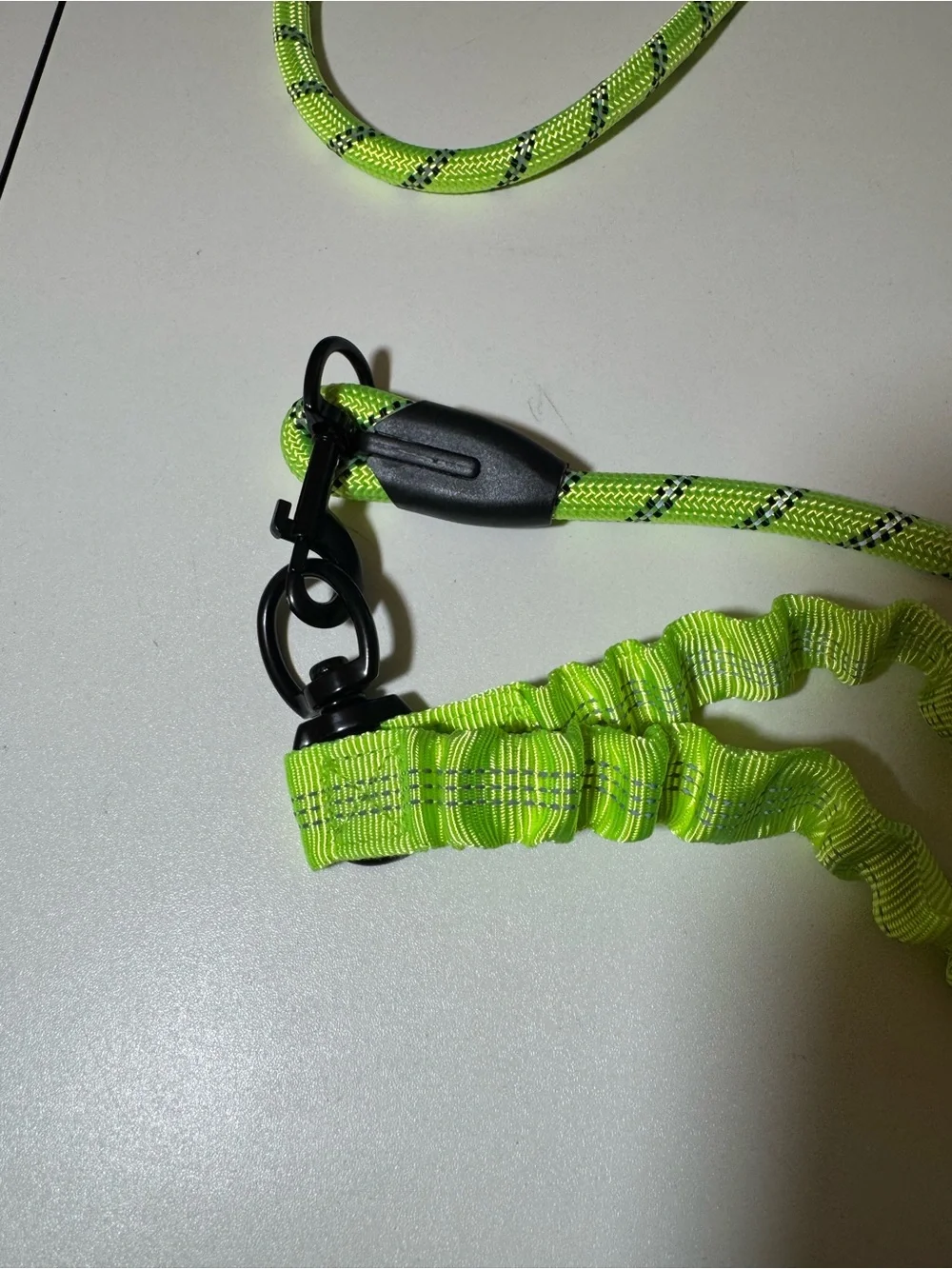Neon Green Reflective Double Dog Leash with Padded Handle